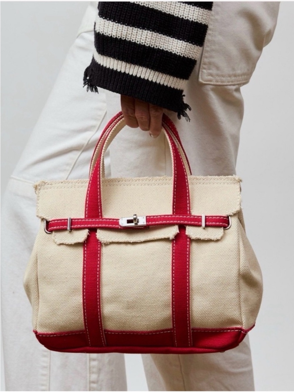 Iconic Must Have- Boatkin Cream Canvas Tote with Red Trim & Handles (never used) - Picture 3 of 6